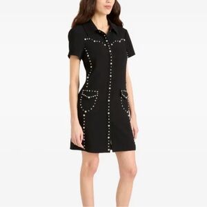 Cinq a Sept Florencia Black Stud-Trim Short Sleeve Shift Dress